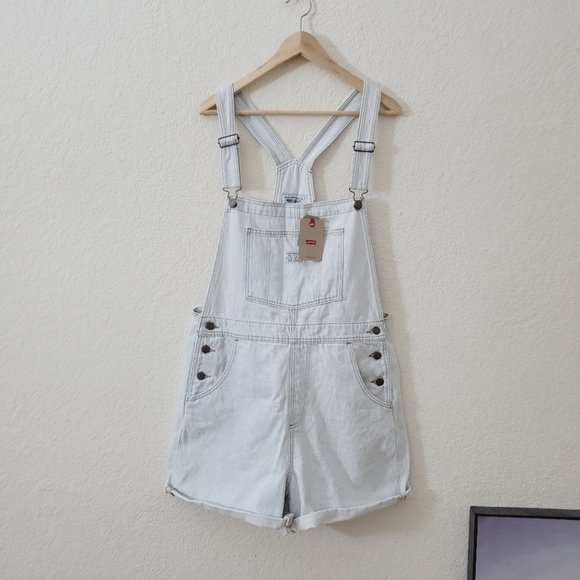NWT Levi's * Denim Shortalls Overalls Bib Blue Striped - Picture 8 of 10